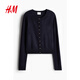 H&M女裝毛針織衫2025秋季新款miu系開(kāi)衫空調衫薄款針織外套1237776 海軍藍 S 160/88