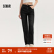 森馬（Semir）牛仔|森柔牛仔褲女復古簡(jiǎn)約長(cháng)褲休閑秋季半松緊腰直筒褲通勤 牛仔水洗黑98201 L