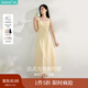 茵曼（INMAN）章若楠同款歐若風(fēng)法式吊帶連衣裙2025夏季新品女裝淡鵝黃色裙子 淺黃色 (方領(lǐng)) M