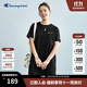 Champion冠軍連衣裙2025夏季新款簡(jiǎn)約純色刺繡純棉短袖t恤裙女士 黑色 L