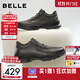 百麗厚底增高健步鞋男25秋新抓紋牛皮戶(hù)外休閑運動(dòng)鞋A2215CM5預售 黑色 41 (255mm)