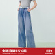 樂(lè )町直筒韓系少女牛仔褲20顯瘦百搭寬松休閑闊腿褲女 牛仔藍（現貨） M