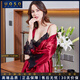 UOSO真絲睡衣女性感桑蠶絲綢親膚透氣吊帶睡裙睡袍兩件套裝晨袍家居服 SP19353深紅色 M 160