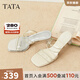 他她（TATA）法式氣質(zhì)高跟拖鞋女鞋一字帶休閑涼鞋2025秋新款XEK03BT5 白銀（條帶款）-XEK03 36