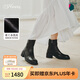 73Hours女鞋電影畫(huà)面2025冬季圓頭純色方跟切爾西靴