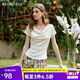 Olrain歐芮兒法式慵懶蕩領(lǐng)顯瘦短袖T恤女夏季2025新款短袖上衣 杏色 M
