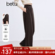 百圖betu女裝冬季新款休閑褲高腰加絨保暖闊腿褲褲子女2411T76 咖啡色 L