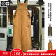 馬登工裝美式復古BF背帶褲男寬松直筒高腰男士休閑褲秋冬連體長(cháng)褲子 卡其黃 L