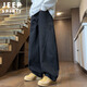 JEEP SPIRIT吉普彎刀牛仔褲男春季美式闊腿褲寬松水洗工裝褲 黑色 2XL