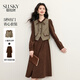 熙世界（sllsky）小香風(fēng)毛呢馬甲連衣裙套裝2025秋冬款復古氣質(zhì)一整套穿搭新年穿搭 棕咖色 M