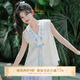 七月夕原創(chuàng  )漢服 風(fēng)物詩(shī) 漢元素無(wú)袖V領(lǐng)上衣搭藍色燈籠褲套裝女 無(wú)袖上衣 現貨 L