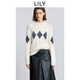LILY2025冬新款女裝極簡(jiǎn)風(fēng)菱格不規則絞花重工加厚套頭針織衫毛衣 603本白 L