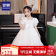羅蒙畢業(yè)演出主持人禮服女童畢業(yè)白色公主裙生日花童鋼琴 白色140