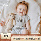 OAK FAMILY嬰兒短袖連體衣夏季莫代爾連體衣新生男女寶寶衣服爬服 胖達熊 90cm （推薦1~2歲）
