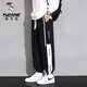 啄木鳥(niǎo)休閑褲男秋季運動(dòng)褲子撞色拼接大碼衛褲寬松長(cháng)褲青少年束腳褲潮牌 黑白 L （建議115-130斤）