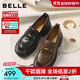 百麗（Belle）復古抓皺鎏金樂(lè )福鞋女2025秋新款商場(chǎng)款牛皮粗跟jk樂(lè )福鞋E1Y1DCA5 黑色 37