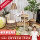 紫葉（ziye）花雨間陽(yáng)臺茶桌椅組合小戶(hù)型現代簡(jiǎn)約茶臺桌椅戶(hù)外創(chuàng  )意休閑小茶幾 淺色【主人椅】+圓桌+大小凳