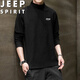 JEEP SPIRIT吉普T恤男長(cháng)袖衛衣男士秋季休閑高領(lǐng)套頭打底衫上衣 黑色 XL