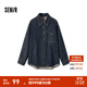 森馬（Semir）牛仔襯衫女冬中長(cháng)款保暖寬松雪尼爾格紋襯衣潮酷復古鹽系衣服 牛仔黃泥染80325 L