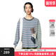 幻走（MOVEUP）2025秋季新款.FUN系列沙點(diǎn)貓咪印花條紋短款T恤女 淺粉間條 S