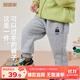 嘟嘟家兒童冬裝加絨長(cháng)褲男童冬季加厚束腳褲女童保暖卡通褲子寶寶休閑褲 麻灰色 90