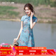 煙花燙 改良旗袍裙女2025年春季新款修身顯瘦清新中國風(fēng)連衣裙ZG 歌廷 藍色 M