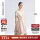 朗姿2025年夏季新款黑色氣質(zhì)收腰短袖女裙子法式高級感高知連衣裙 淡粉色 M