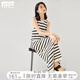 對白復古條紋無(wú)袖背心連衣裙女2025夏新款鏤空設計感休閑中長(cháng)裙子 黑白條紋 S