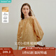 茵曼（INMAN）2025秋冬女裝新款100棉復(fù)古綁帶刺繡襯衫休閑蝙蝠袖襯衣上衣 秋日黃 L