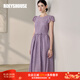 ROEYSHOUSE羅衣高級大擺蕾絲連衣裙2025夏季新款法式泡泡袖系帶中長(cháng)裙11939 紫色 S