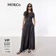 MO&Co.連衣裙春夏彈力莫代爾拼接砂洗銅氨絲天絲高腰長裙摩安珂夏 深灰色 S 160