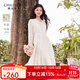 秋水伊人氣質(zhì)百搭連衣裙2025年春秋新款女時(shí)尚通勤V領(lǐng)綁帶A字裙子 米白 M
