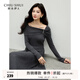 秋水伊人法式復(fù)古風(fēng)收腰連衣裙2025年冬季新款女簡(jiǎn)約珍珠扣針織裙 中灰 M