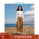茵曼（INMAN）仿毛呢半身裙春秋女裝新款松緊腰不規(guī)則下擺磨毛傘裙 深卡其 S