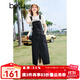 百圖betu女裝春夏新款背帶裙減齡設計感開(kāi)叉牛仔背帶裙女2403D10 深牛仔藍 M