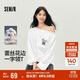 森馬（Semir）長(cháng)袖T恤女秋季蕾絲一字領(lǐng)純棉oversize印花2025上衣10A525101005