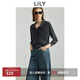 LILY2025秋新款女裝含山羊絨格雷系翻領(lǐng)花邊氣質(zhì)通勤針織開(kāi)衫外套 509深灰 M