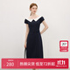 范思藍恩撞色拼接燈籠袖連衣裙女2025夏新款一字襯衫領(lǐng)中長(cháng)裙2849 藏藍色 M
