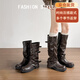斤慕 中筒靴子女 百搭棕色堆堆騎士褲管厚底增高皮鞋秋冬季美拉德短靴 皮扣中筒靴【深棕色】 偏大半碼 腳厚腳高拍大一碼 37 偏大半碼 腳厚腳高拍大一碼