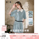 兩三事霧藍芳痕 2025夏季新款復古繡花拼色翻領(lǐng)連體褲女寬松 藍綠色 L
