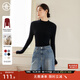 對白【AN大碼系列】通勤疊搭多色肌理感打底衫冬季微胖mm顯瘦針織上衣 靜謐黑 2XL 建議體重145-160