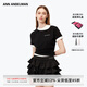 ANN ANDELMAN【明星同款】假兩件T恤拼接短袖簡(jiǎn)約雙領(lǐng)修身打底衫 黑色 XS