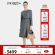 PORTS寶姿商場(chǎng)同款秋冬新款女裝簡(jiǎn)約通勤黑白和弦格紋提花連衣裙 黑色格子 L (8)