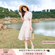 香影v領(lǐng)碎花連衣裙女2025夏裝新款小清新茶歇顯瘦收腰泡泡袖裙子 黃色 M