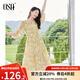 歐莎（OSA）度假風(fēng)V領(lǐng)印花連衣裙女2025夏新款寬松顯瘦海邊中長(cháng)裙氣質(zhì)小個(gè)子 黃色花 L