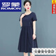 羅蒙（ROMON）純棉連衣裙女夏季2025年新款韓版中年媽媽寬松洋氣收腰顯瘦連衣裙 藏青色 XL 建議121-132斤