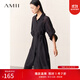 AMII女裝2025秋季新款時(shí)尚透視配腰帶兩穿襯衫裙吊帶裙女連衣 黑色 M 160/84A