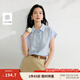 茵曼（INMAN）涼感亞麻法式系帶襯衫2025夏季女裝新款寬松蝙蝠袖襯衣上衣 淺藍色 L