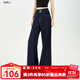 百圖betu女裝2025夏季新款牛仔闊腿褲撞色線(xiàn)微喇仿牛仔長(cháng)褲女2507X04 深牛仔藍 M