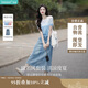 茵曼（INMAN）丁達(dá)爾漸變色圓領(lǐng)針織衫短袖T恤女裝2025夏季新款上衣 藍(lán)白條 S